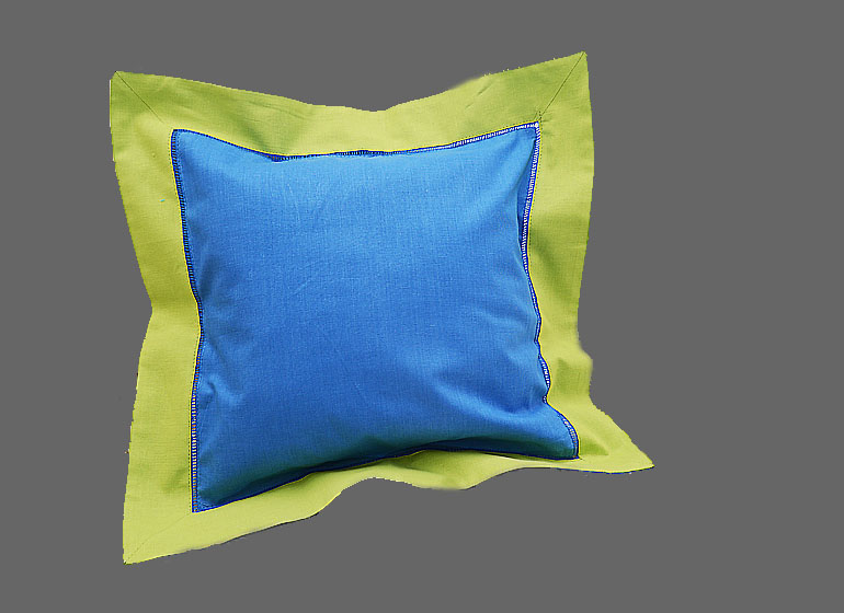 Baby Hemstitch Pillow Sham. French Blue with Hot Green Border